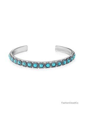 Vintage Turquoise Cuff Bracelet Zinc Alloy Bohemian Cowgirl Jewelry